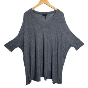 Donna Karan New York V-Neck Short Sleeve Sweater Tunic - Blue Heather - XS/S